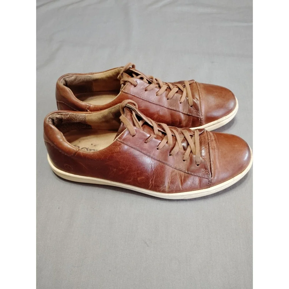 Born Cognac Leather Handcraft Distressed Lace Up Low Top Comfy Sneaker Men 10.5*